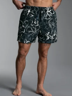 Bade-/Freizeitshorts mit Druckmotiv Schwarz