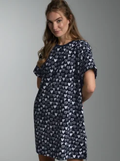 Bigshirt mit Allover Herz Print Navy