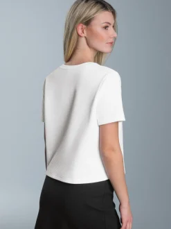 Cropped Oversized T-Shirt in Waffeloptik Weiss