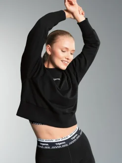 Cropped Sweatshirt in leichter Qualität Schwarz