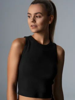 Cropped Top aus elastischem Doppelripp Schwarz