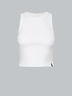 Cropped Top aus elastischem Doppelripp Weiss