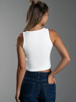 Cropped Top aus elastischem Doppelripp Weiss