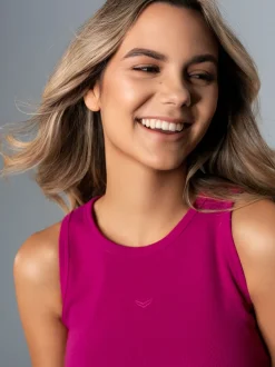 Cropped Top aus elastischem Doppelripp Magenta