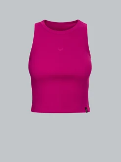 Cropped Top aus elastischem Doppelripp Magenta