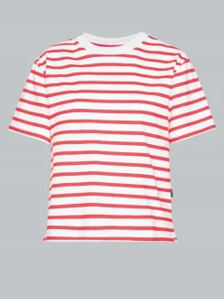 Cropped T-Shirt mit Ringelmuster Koralle