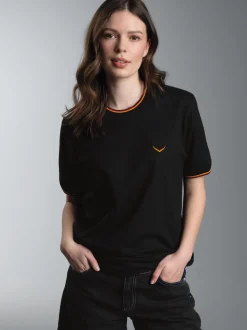 Deutschland T Shirt mit kontrastfarbigen Bündchen Schwarz
