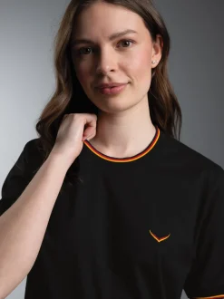 Deutschland T Shirt mit kontrastfarbigen Bündchen Schwarz