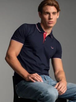 Dreifarbiges Polohemd Navy