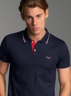 Dreifarbiges Polohemd Navy