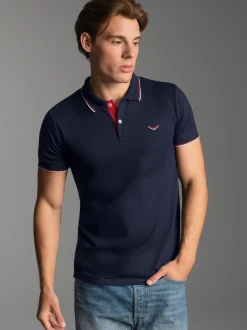 Dreifarbiges Polohemd Navy