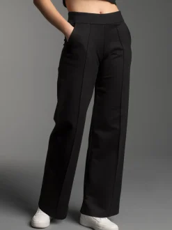 Freizeithose mit weitem Bein und hohem Bund Schwarz