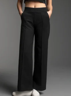 Freizeithose mit weitem Bein und hohem Bund Schwarz