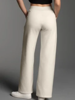 Freizeithose mit weitem Bein und hohem Bund Natur