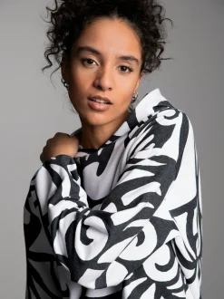 Hoodie mit abstraktem Allover-Print Weiss