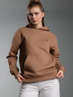 Hoodie mit Affe Charly-Stickmotiv Haselnuss