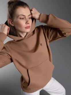 Hoodie mit Affe Charly-Stickmotiv Haselnuss