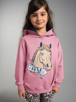 Hoodie mit großem Pferde-Printmotiv Lilie