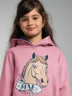Hoodie mit großem Pferde-Printmotiv Lilie