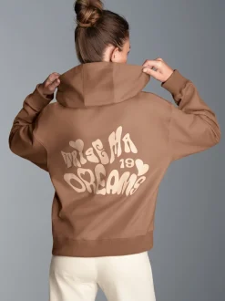 Hoodie mit großem Rückenprint Haselnuss