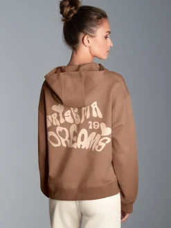Hoodie mit großem Rückenprint Haselnuss