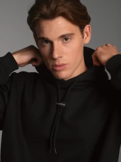 Hoodie mit modischem Logo-Weblabel Schwarz