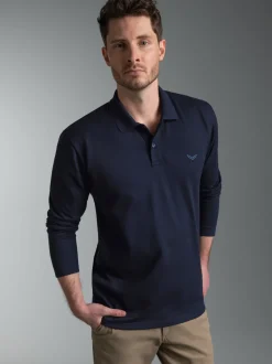 Langarm Poloshirt mit Armbündchen Navy