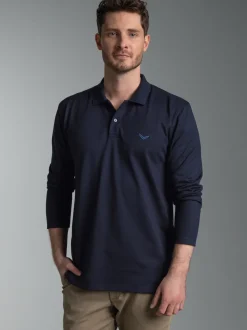 Langarm Poloshirt mit Armbündchen Navy