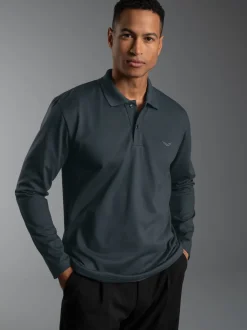 Langarm Poloshirt mit Armbündchen Anthrazit