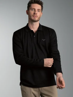 Langarm Poloshirt mit Armbündchen Schwarz
