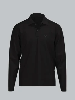 Langarm Poloshirt mit Armbündchen Schwarz