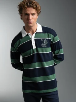 Langarm Poloshirt mit Ringelmuster Navy