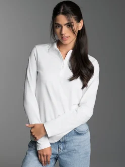 Langarm Poloshirt Weiss