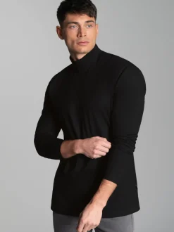 Langarm Shirt mit Stehkragen Schwarz