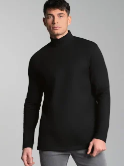 Langarm Shirt mit Stehkragen Schwarz