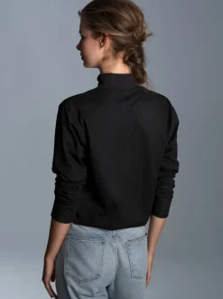 Langarm Shirt mit Stehkragen Schwarz