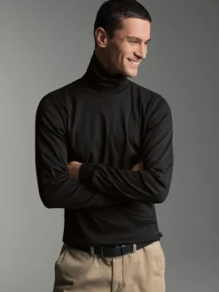 Langarm Ski/Sportrollkragenpullover Schwarz