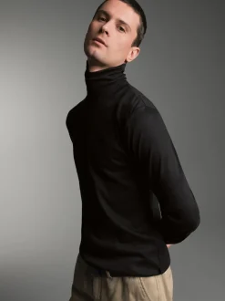 Langarm Ski/Sportrollkragenpullover Schwarz