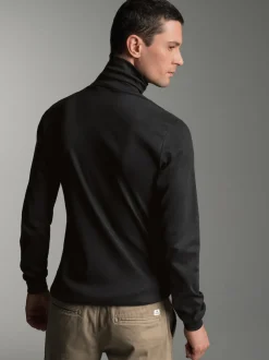 Langarm Ski/Sportrollkragenpullover Schwarz