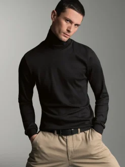 Langarm Ski/Sportrollkragenpullover Schwarz