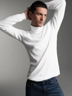 Langarm Ski/Sportrollkragenpullover Weiss