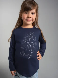 Langarmshirt mit glitzerndem Pferde-Print Navy