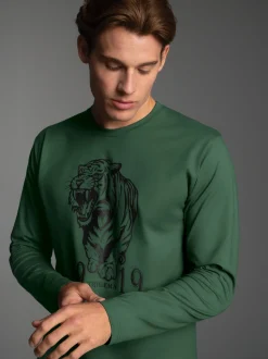 Langarmshirt mit großem Tiger-Printmotiv Efeu