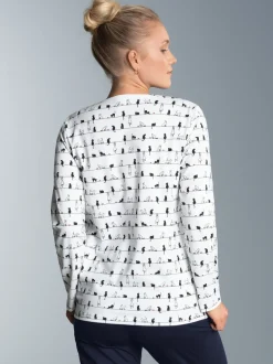 Langarmshirt mit Katzenmotiv Weiss