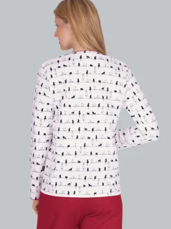 Langarmshirt mit Katzenmotiv Weiss