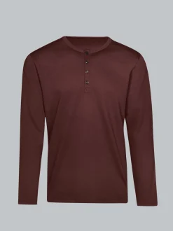Langarmshirt mit Knopfleiste Kastanie