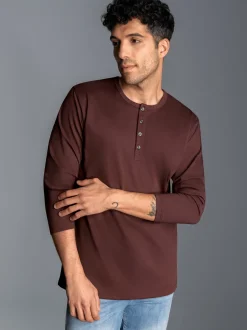 Langarmshirt mit Knopfleiste Kastanie