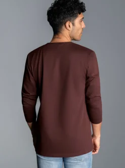 Langarmshirt mit Knopfleiste Kastanie