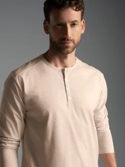 Langarmshirt mit Knopfleiste Sand-melange