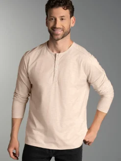 Langarmshirt mit Knopfleiste Sand-melange